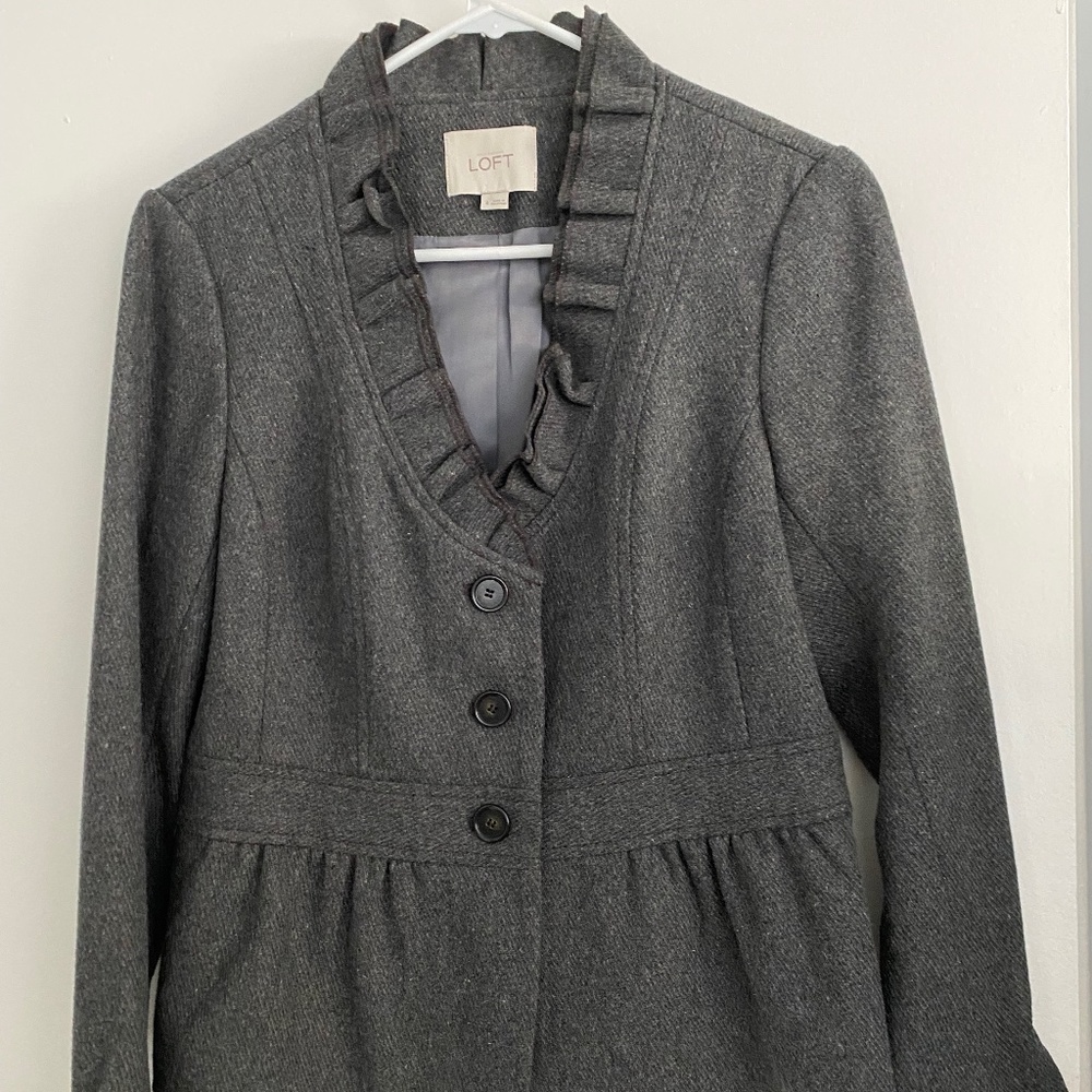 Womens AnnTaylor Loft Ruffled Grey Blazer